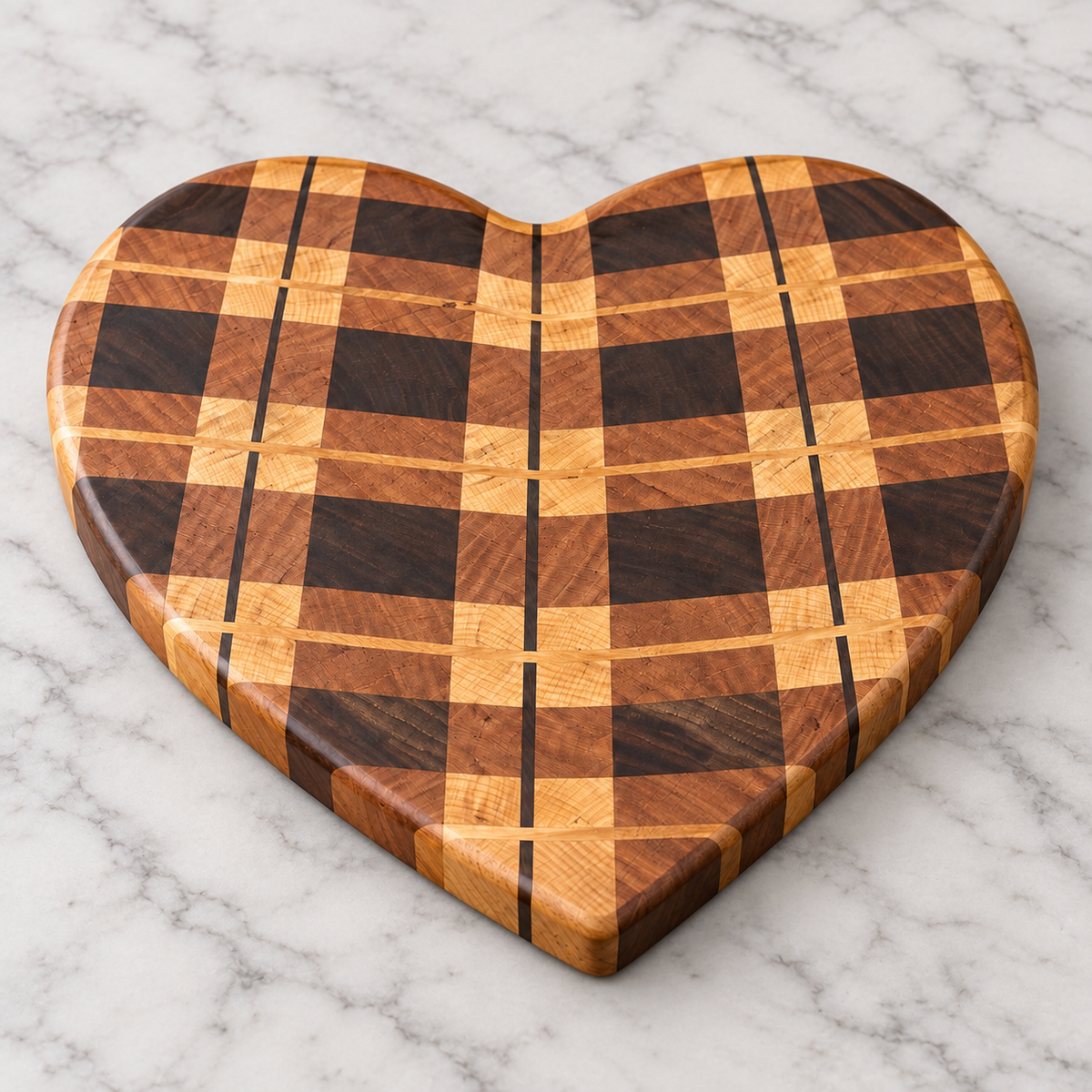 Heart Checkered Inlay Wooden Cutting Board