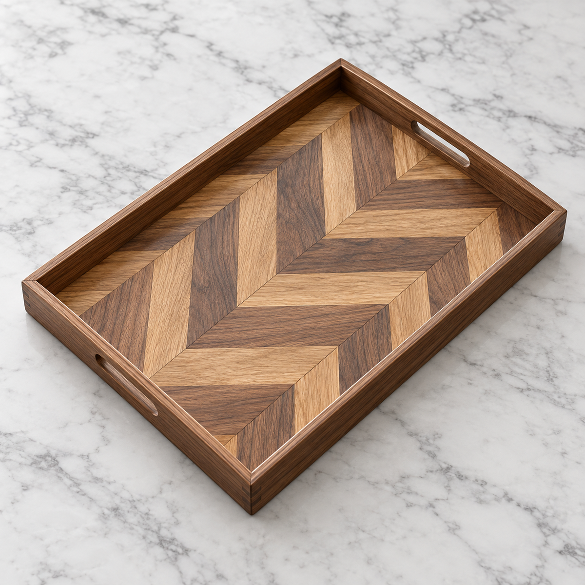 Herringbone Mosaic Rectangular Wooden Serving Tray