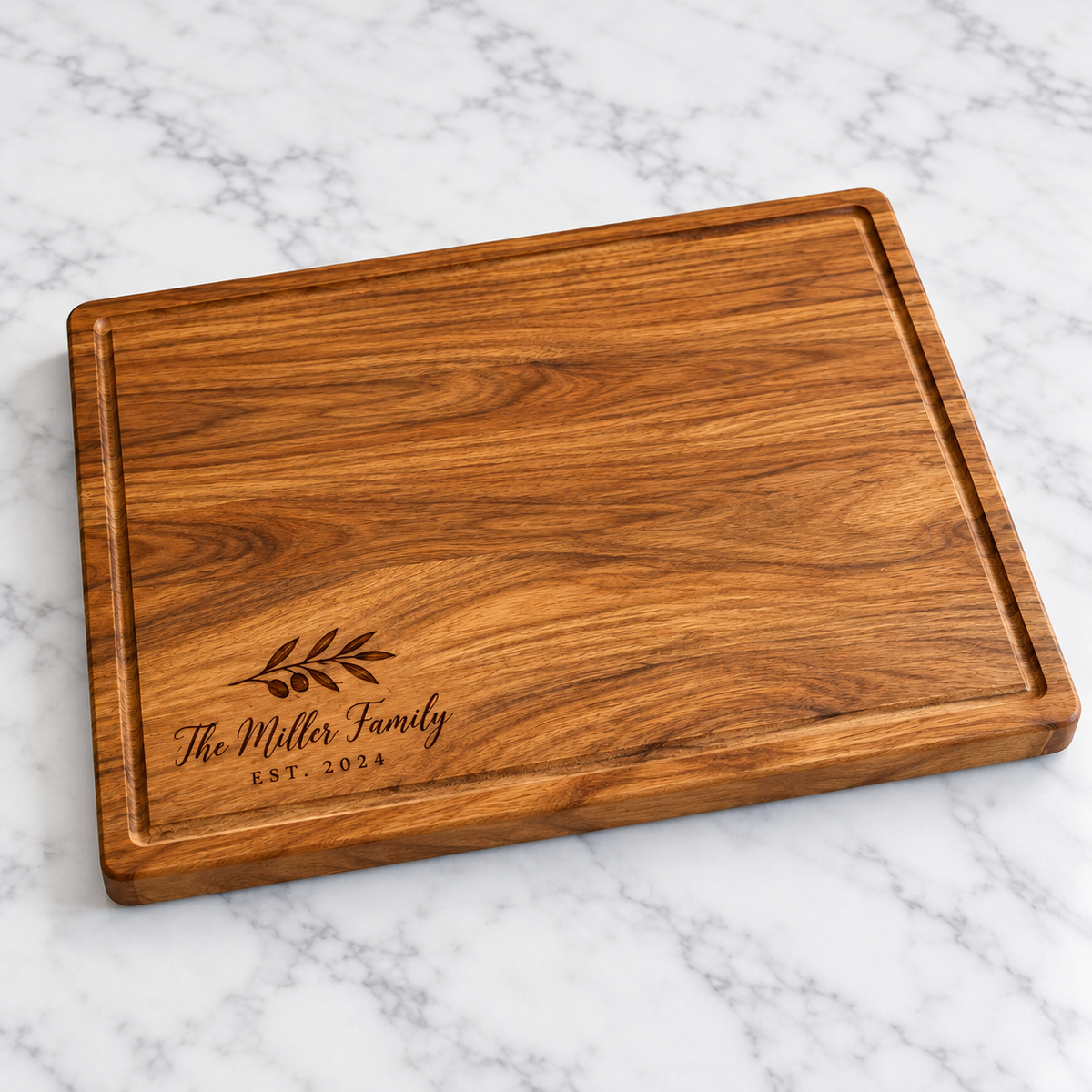 Custom Engraved Rectangular Wooden Cutting Board with Juice Groove