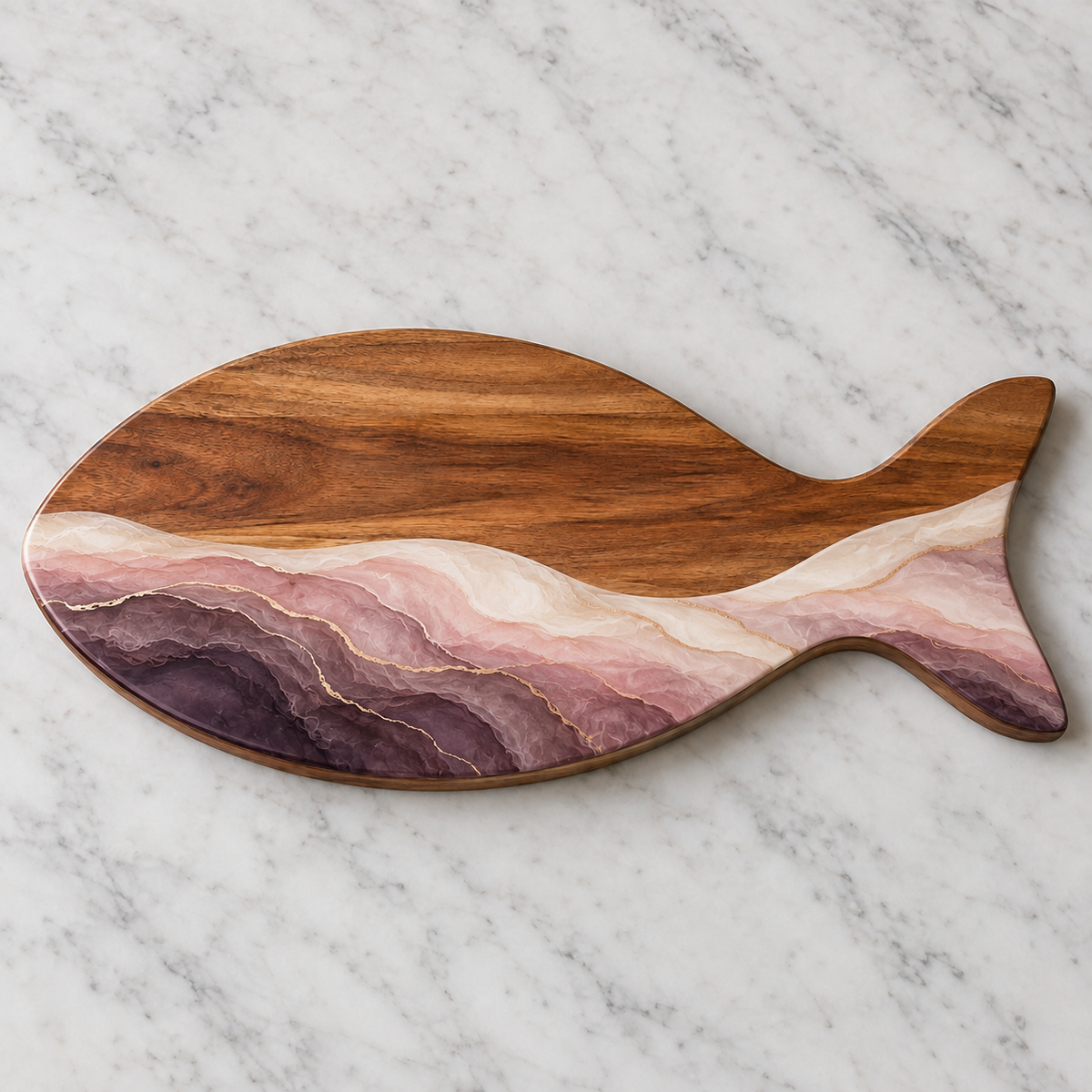 Pink Tide Fish-Shaped Wooden Cutting Board