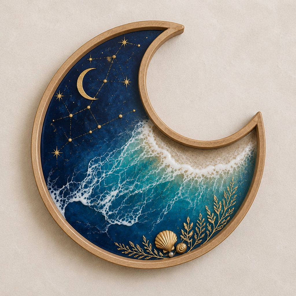 Celestial Crescent Moon Wooden Serving Tray