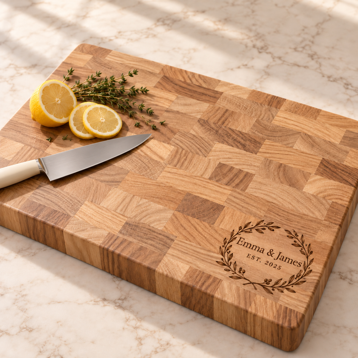 Custom Engraved Checkerboard Inlay Wooden Cutting Board