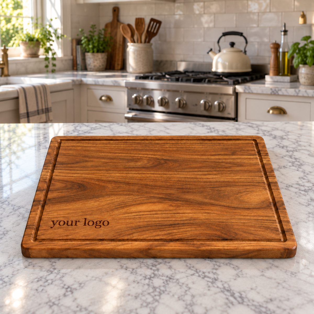 Custom Engraved Rectangular Wooden Cutting Board with Juice Groove