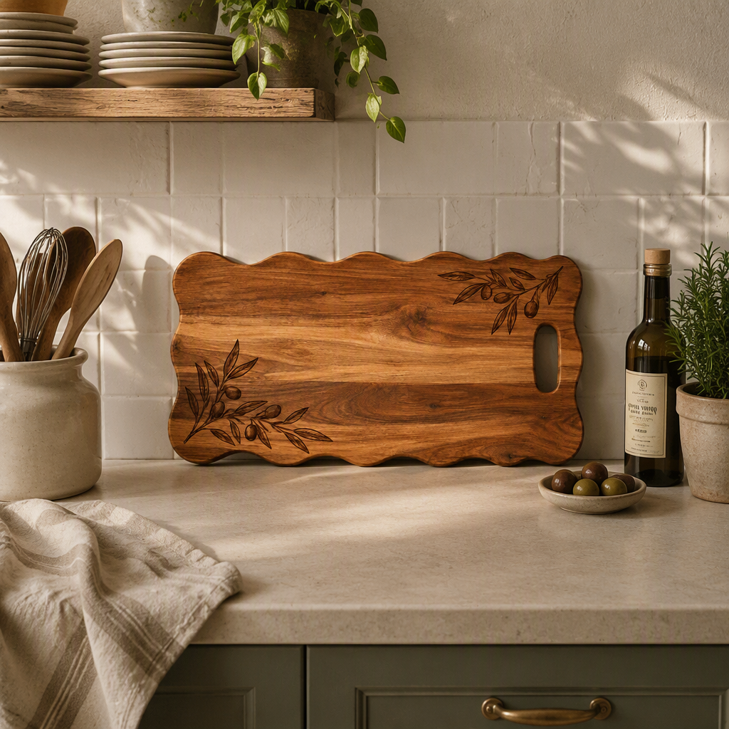Vintage Carved Rectangular Wooden Serving Tray