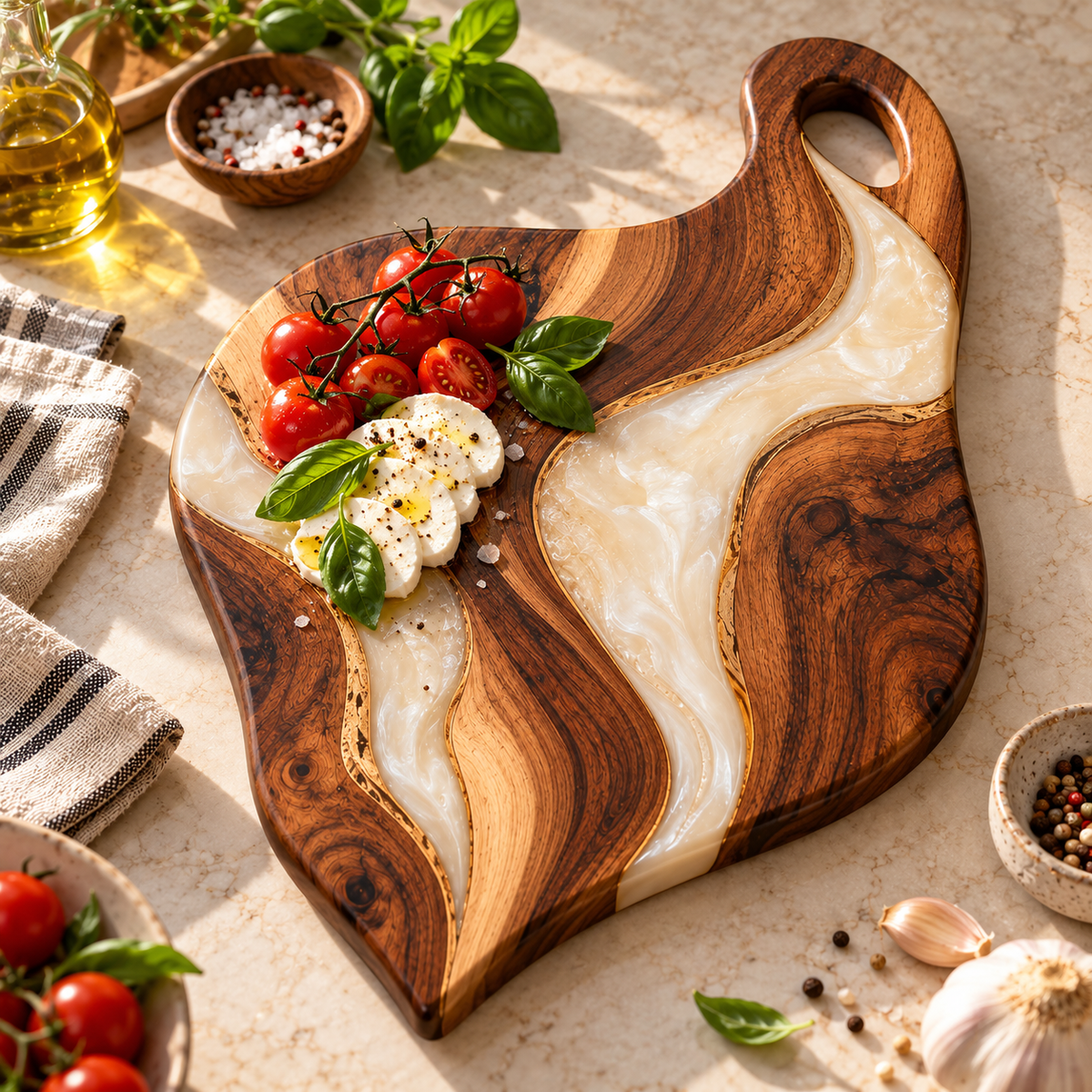 Organic Curve Two-Tone Handle Wooden Cutting Board