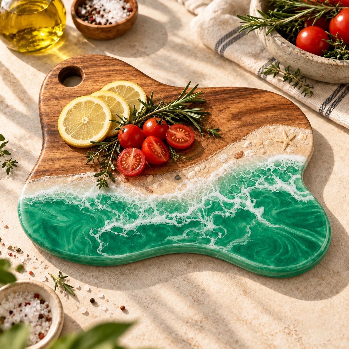 Emerald Wave Resin Inlay Wooden Cutting Board