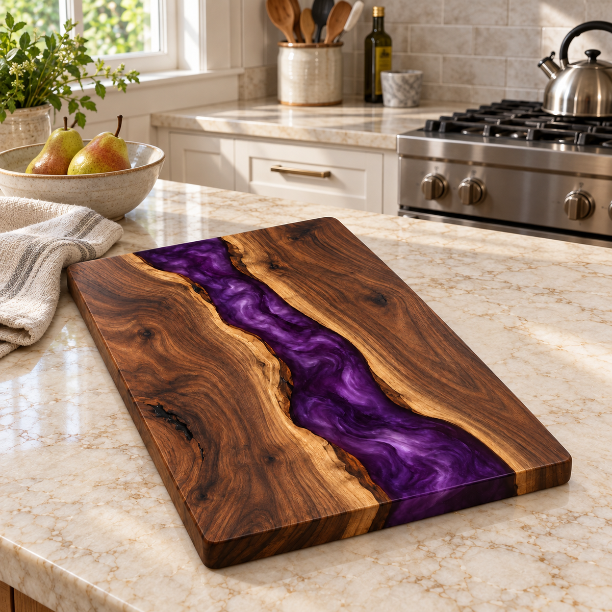 Amethyst Swirl Resin Inlay Wooden Cutting Board