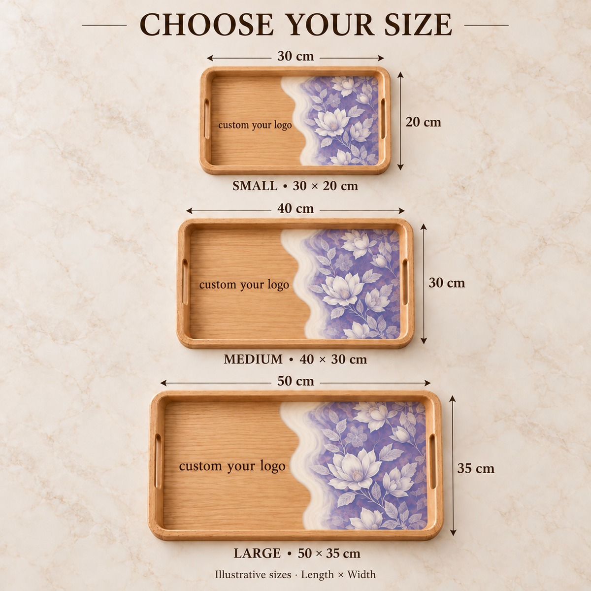 Custom Engraved Ombre Pattern Double-Handle Wooden Tray