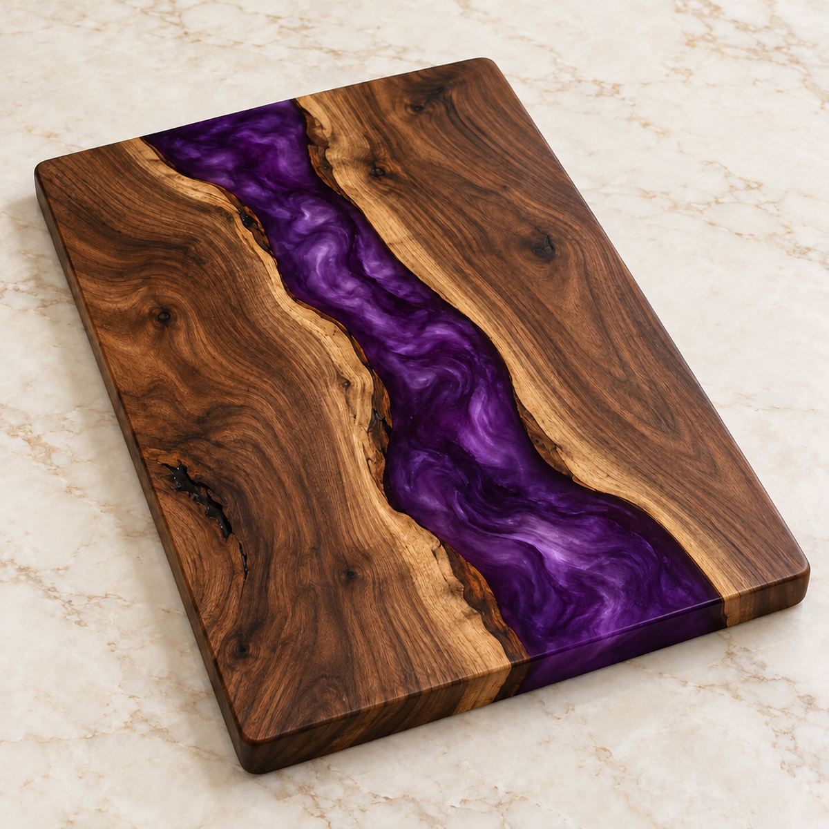 Amethyst Swirl Resin Inlay Wooden Cutting Board