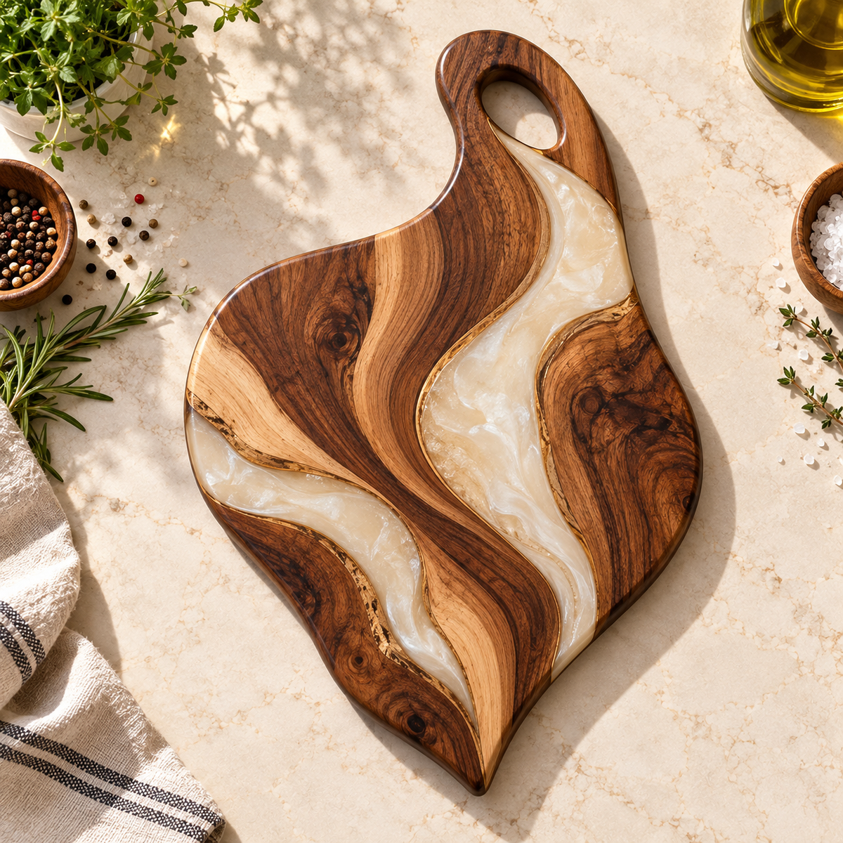 Organic Curve Two-Tone Handle Wooden Cutting Board