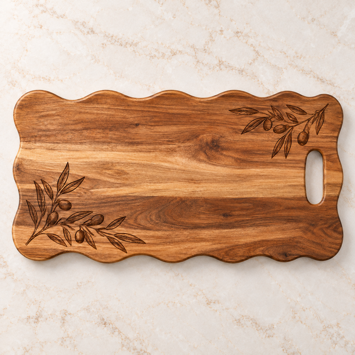 Vintage Carved Rectangular Wooden Serving Tray