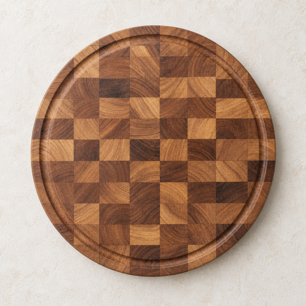 Classic Checkerboard Round Wooden Cutting Board