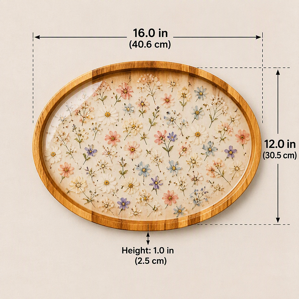 Country Bloom Floral Round Wooden Tray