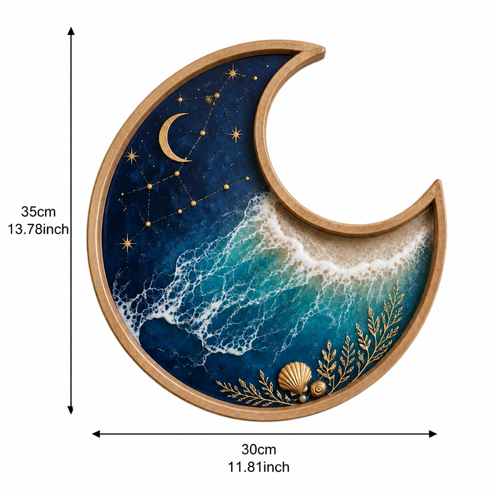 Celestial Crescent Moon Wooden Serving Tray
